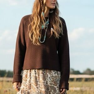 Denver Hayes Knit Chocolate Brown Cardigan Boho Cottagecore Quiet Luxury
